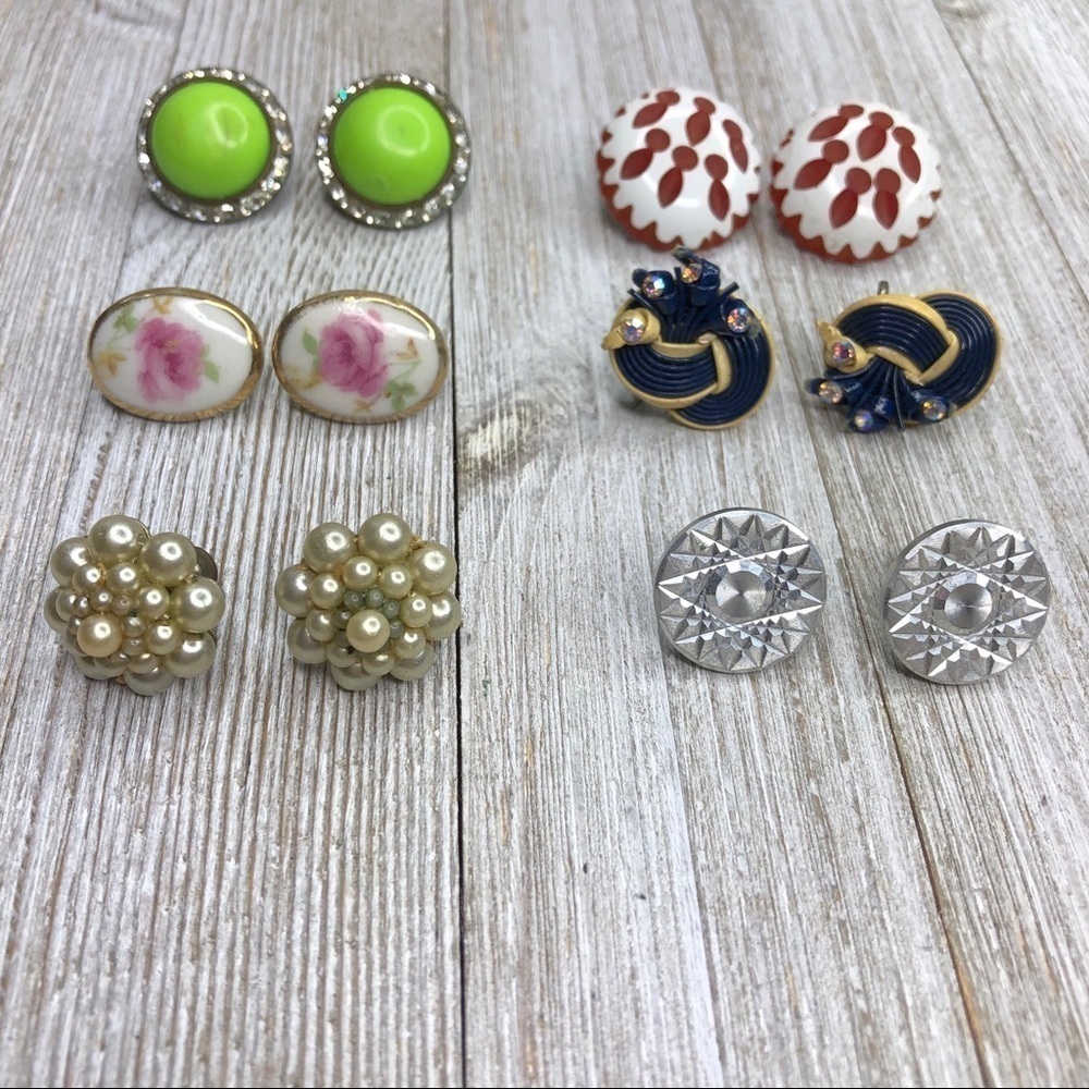 Vintage Bundle Mixed Material Screw Back Earrings